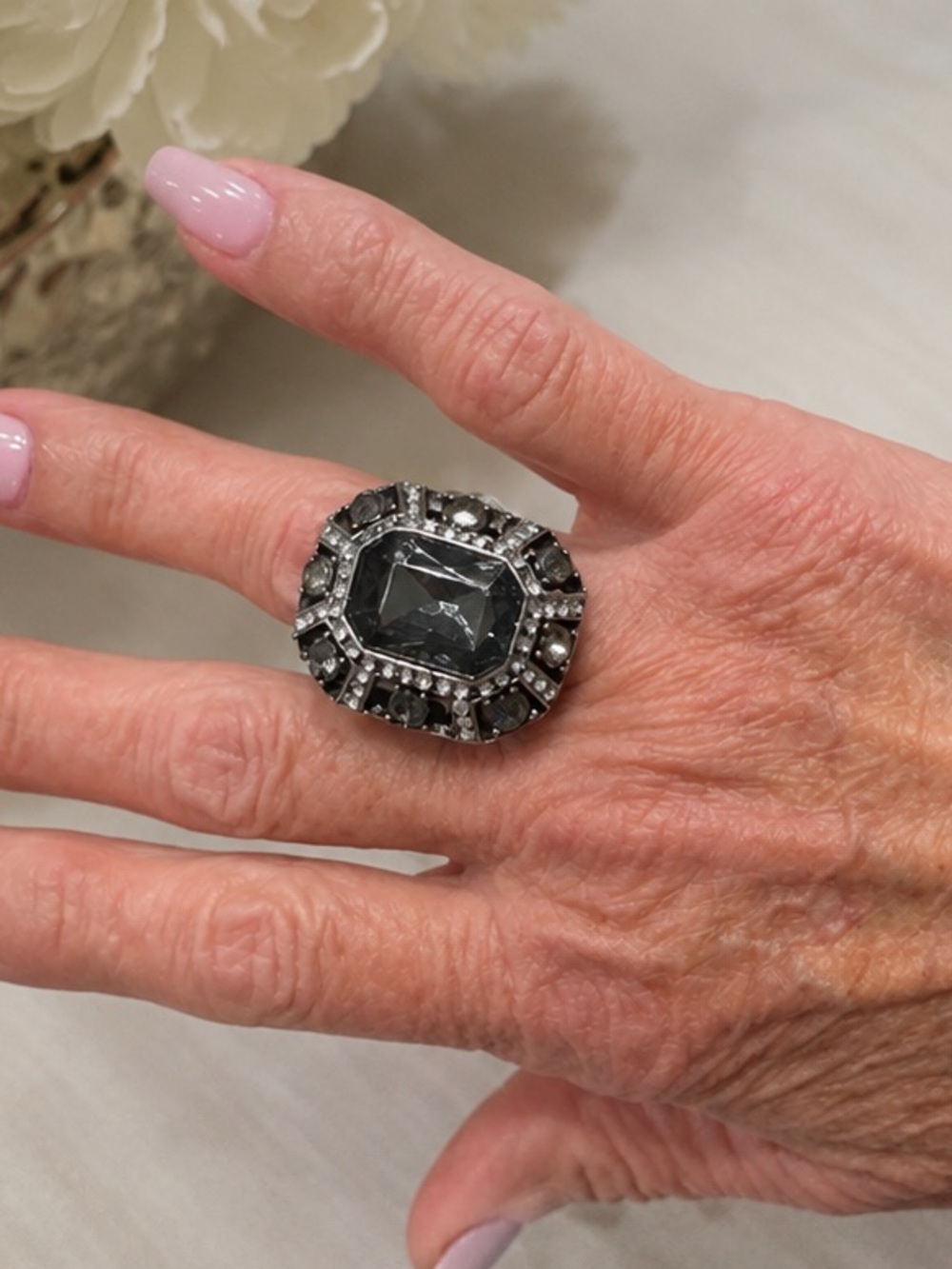 Smoky Gray Statement Stretch Ring — best fit Sz 8, but it does stretch
